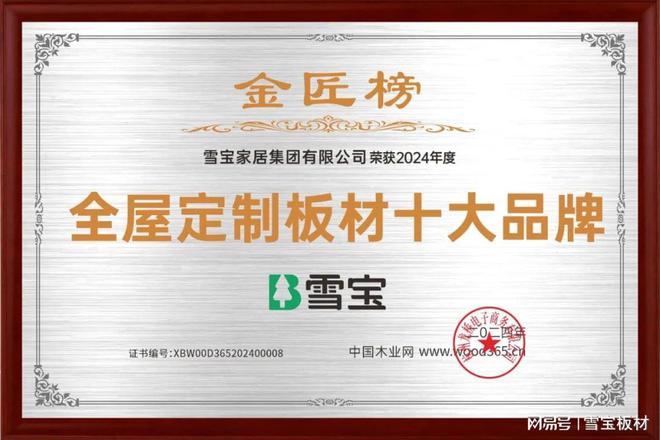 喜报频传！雪宝再获2024年度“全屋定制板材十大品牌”奖项荣誉(图2)